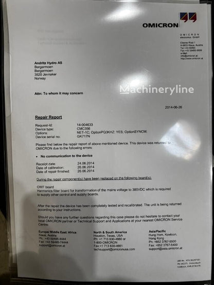 OMlCRON CMC 356 Protection Relay Tester + Calibration Cert & Full Cable Set